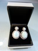 Pair of silver CZ and opal-set earrings