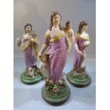 Set of three 18th Century Staffordshire figures representing the three Graces. Hope, Faith and