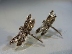 Pair of silver and marcasite dragonfly earrings