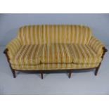 Edwardian Mahogany Sofa with upholstered backs and seats in a Mustard Colour (striped) with