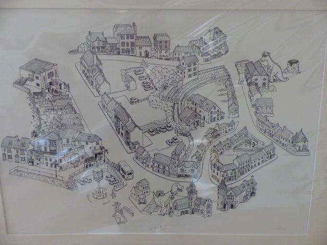 RNLI: large pen and ink drawing by Kieth Robinson (local artist) of Lyme Regis - Image 2 of 5