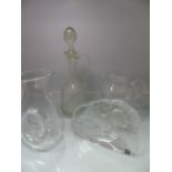 Three pieces of Crystal glassware to include - Large decanter, wine decanter, 'Twisted' water jug