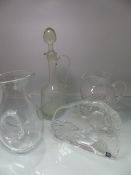 Three pieces of Crystal glassware to include - Large decanter, wine decanter, 'Twisted' water jug