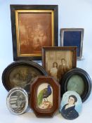 Collection of miniature frames to include two hallmarked silver frames.