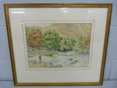 Interesting watercolour of fishermen on a river. Unsigned and framed.