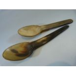 Primitive horn (possibly Inuit) carved spoons of short flat form. Each approx 1 - 20cm and the other