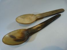 Primitive horn (possibly Inuit) carved spoons of short flat form. Each approx 1 - 20cm and the other