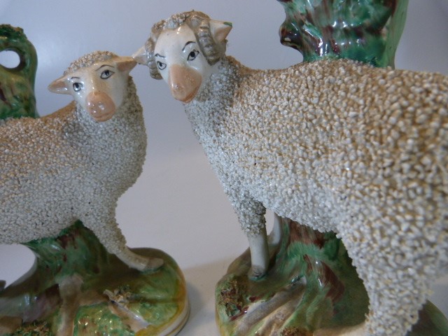 Staffordshire spill early vases - depicting sheep upon a rock. Decorated using pottery chips and - Image 7 of 8