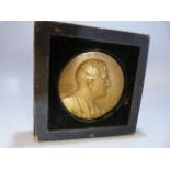 USA commemorative medallion - Bronze gilded medallion commemorating Franklin Roosevelt, mounted in