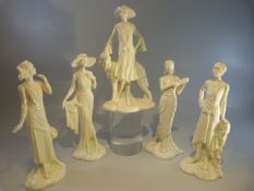 Royal Doulton - Blanc De Chine figures (5) Poppy 1924, Millie 1926, Diana 1921, Daisy 1922, Clara