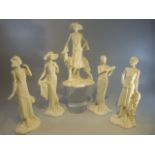 Royal Doulton - Blanc De Chine figures (5) Poppy 1924, Millie 1926, Diana 1921, Daisy 1922, Clara