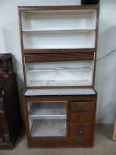 Mid Century wooden and metal kitchen cabinet.