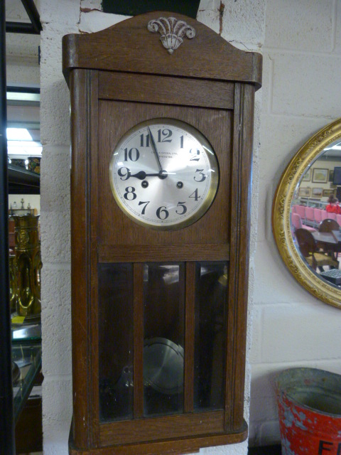 Oak cased mid century bracket clock