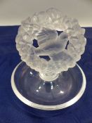 Lalique - Clear glass ashtray with frosted glass bird in a Wreath finial to top. Etched to