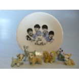 Beatles side plate and a selection of Wade Whimsie disney figures