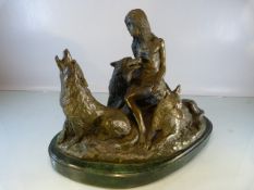 Bronze Sculpture 'GIRL WITH WOLVES' indistinct signature