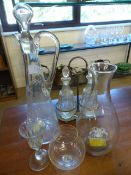 Antique glassware to include a glass claret jug with smooth pontil to base