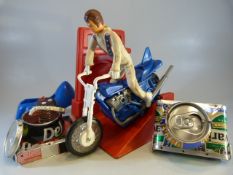 Original 1970's Evel Knievel on bike with winder and two popping cameras