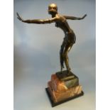 Art Deco Style Bronze of a dancing lady with outstretched arms, stamped `BRONZE GARANTO PARIS, J.B.