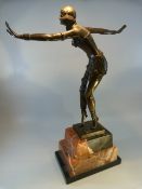 Art Deco Style Bronze of a dancing lady with outstretched arms, stamped `BRONZE GARANTO PARIS, J.B.