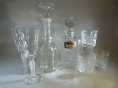 Selection of glassware to include a cut glass decanter with three matching whisky glasses from