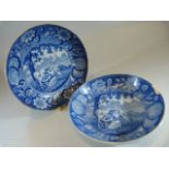 Pearlware - pair of blue and white transfer tea bowls. c.1850's Central panel depicting milkmaid