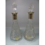 WMF - pair of Cut Crystal glass decanters with WMF silverplate collars