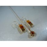 Silver 925 3 coloured Amber Earrings approx: 24.5mm x 9.2mm across. Together with a silver 925 18”