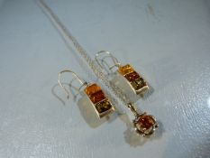 Silver 925 3 coloured Amber Earrings approx: 24.5mm x 9.2mm across. Together with a silver 925 18”