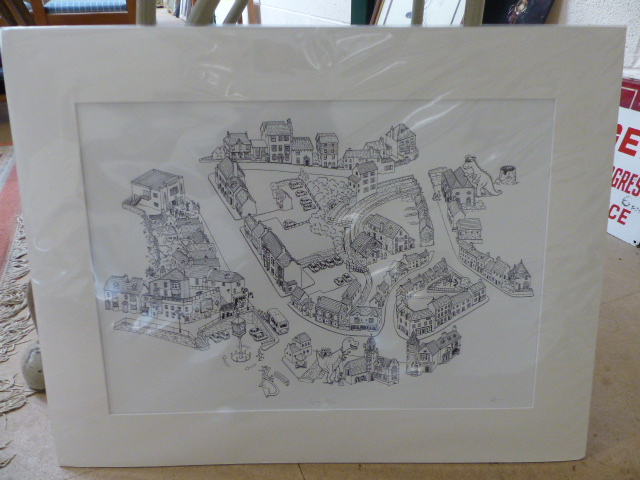 RNLI: large pen and ink drawing by Kieth Robinson (local artist) of Lyme Regis