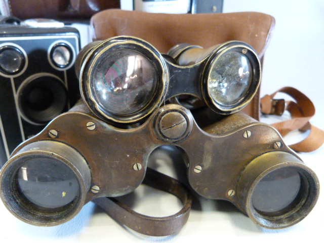 Two Kodak brownie cameras in cases, Pair of Opera Glasses, and one other Military type binoculars - Image 2 of 4