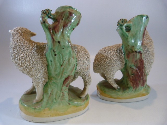 Staffordshire spill early vases - depicting sheep upon a rock. Decorated using pottery chips and - Image 4 of 8