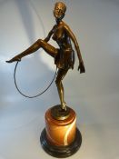 Art Deco Style Bronze of a lady dancing with hoop, stamped `BRONZE GARANTO PARIS, J.B.DEPOSEE,