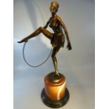 Art Deco Style Bronze of a lady dancing with hoop, stamped `BRONZE GARANTO PARIS, J.B.DEPOSEE,