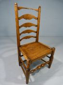 Unusual mahogany planked side chair, turned wooden legs with supports leading to a curved splat