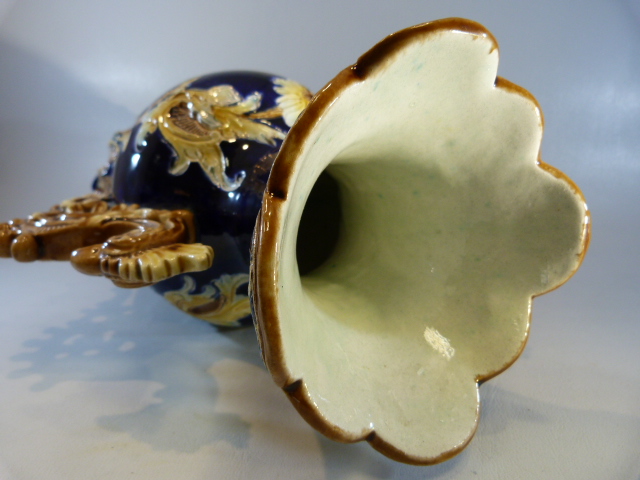 Wilhelm Schiller and Sohn Majolica vase - probably one of two. The twin handles modelled as - Image 5 of 6