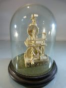 19th century bone working miniature model of a man using a spinning wheel, approx 12cm high, under