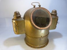 Heavy twin lantern ships Binnacle. Circular glass front with two mounted lanterns to either side.