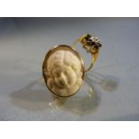2 x 9ct Vintage Gold rings: (1) Deeply carved Cameo of a Cherub (head & shoulders) approx: 22.2mm