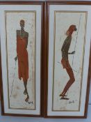 Robin Anderson (Kenya, b.1924): Pair rectangular batik silk painting, signed `Robin A` lower right