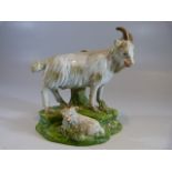 Early 19th Century staffordshire Goat and recumbent Kid on a naturalistic base