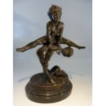 French bronze of two children playing leapfrog signed 'Parie' on a stepped marble base