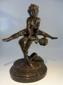 French bronze of two children playing leapfrog signed 'Parie' on a stepped marble base