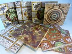 Collection of 9 tiles - to include Tortoiseshell Glaze, Staffordshire prattware type tiles etc