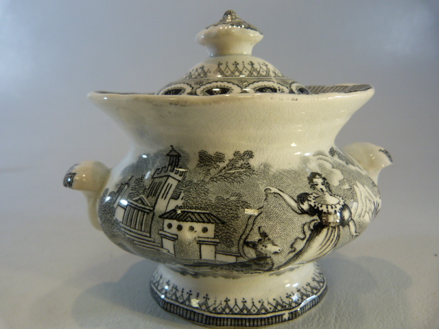 Staffordshire and Collectable pottery to include a creamware Black transfer miniature Tureen and - Image 4 of 7