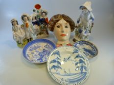 Collectable Pottery - Staffordshire Wall plaque of Queen Victoria, Copenhagen robin, Staffordshire