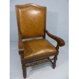 Antique hide seat armchair in oak