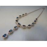 Silver CZ and Iolite-set 14 panel necklace