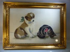 Tapestry on silk c.1930's depicting a dog