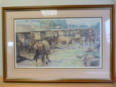 Gilbert Holiday - print of 'Preparing for the Races' no. 486/850. glazed and framed